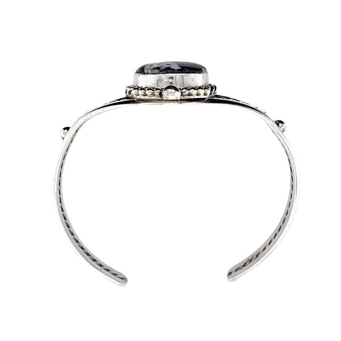 Image of Native American Bracelet - Navajo White Buffalo Oval Stone Twist Wire Sterling Silver Bracelet - Samson Edsitty - Native American