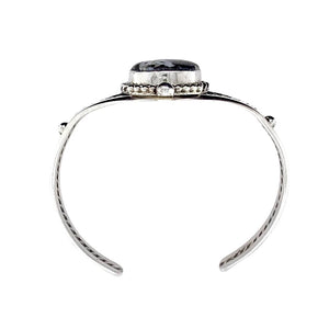 Native American Bracelet - Navajo White Buffalo Oval Stone Twist Wire Sterling Silver Bracelet - Samson Edsitty - Native American