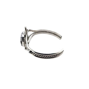 Native American Bracelet - Navajo White Buffalo Oval Stone Twist-Wire Sterling Silver Bracelet - Samson Edsitty - Native American