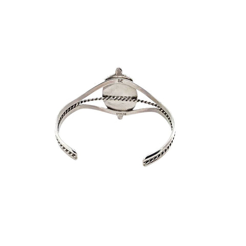 Image of Native American Bracelet - Navajo White Buffalo Oval Stone Twist-Wire Sterling Silver Bracelet - Samson Edsitty - Native American