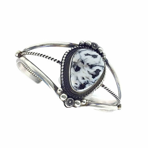 Image of Native American Bracelet - Navajo White Buffalo Sterling Silver Twist Wire Bracelet - Sheila Becenti - Native American