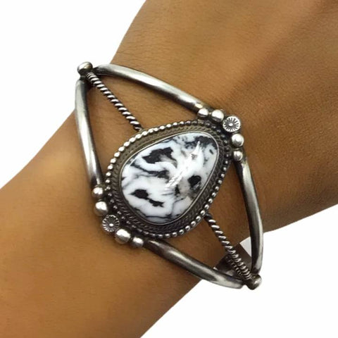 Image of Native American Bracelet - Navajo White Buffalo Sterling Silver Twist Wire Bracelet - Sheila Becenti - Native American