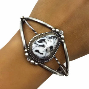 Native American Bracelet - Navajo White Buffalo Sterling Silver Twist Wire Bracelet - Sheila Becenti - Native American