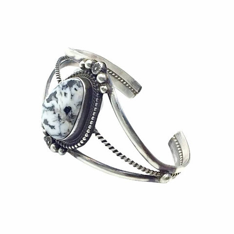 Image of Native American Bracelet - Navajo White Buffalo Sterling Silver Twist Wire Bracelet - Sheila Becenti - Native American