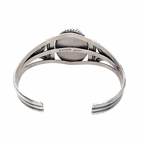 Image of Native American Bracelet - Navajo White Buffalo Stone Twist-Wire Sterling Silver Cuff Bracelet - Samson Edsitty - Native American