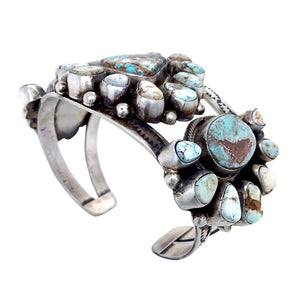 Native American Bracelet - Navajo Wide Dry Creek Spiderweb Turquoise Triple Cluster Sterling Silver Cuff Bracelet - Bobby Johnson - Native American