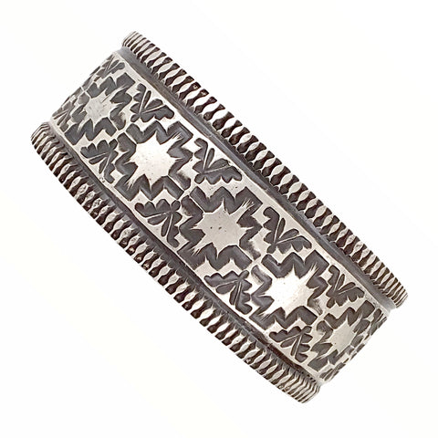 Image of Native American Bracelet - Navajo Wide Hammered Sterling Silver Cuff Bracelet - Maloney - Native American