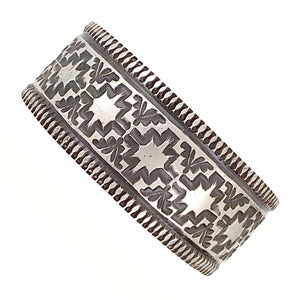 Native American Bracelet - Navajo Wide Hammered Sterling Silver Cuff Bracelet - Maloney - Native American