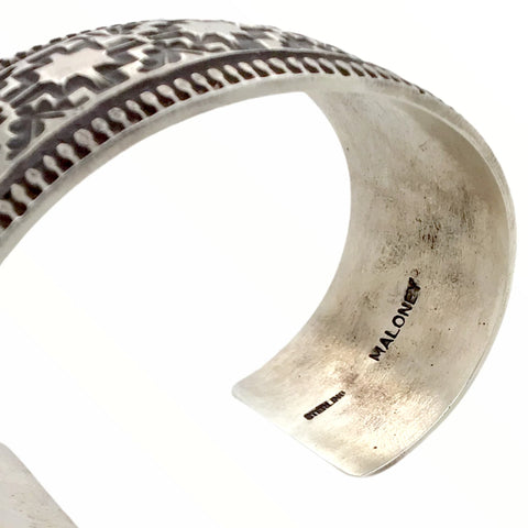 Image of Native American Bracelet - Navajo Wide Hammered Sterling Silver Cuff Bracelet - Maloney - Native American