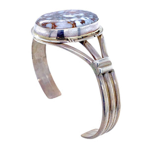 Native American Bracelet - Navajo Wild Horse Stone Sterling Silver Cuff Bracelet - P. Sanchez - Native American