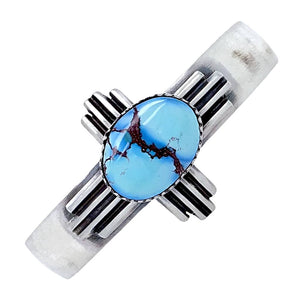 Native American Bracelet - Navajo Zia Golden Hills Turquoise Sterling Silver Cuff Bracelet - G. Spencer - Native American