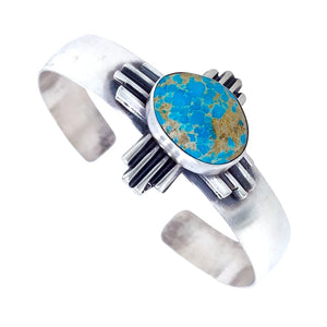 Native American Bracelet - Navajo Zia Kingman Turquoise Sterling Silver Cuff Bracelet - G. Spencer - Native American