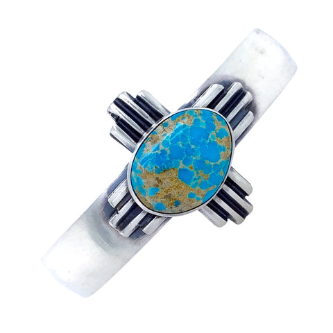 Image of Native American Bracelet - Navajo Zia Kingman Turquoise Sterling Silver Cuff Bracelet - G. Spencer - Native American
