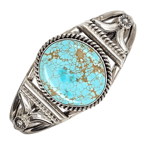 Image of Native American Bracelet - Number 8 Turquoise  Blue Embellished Silver Bracelet - Mary Ann Spencer, Navajo