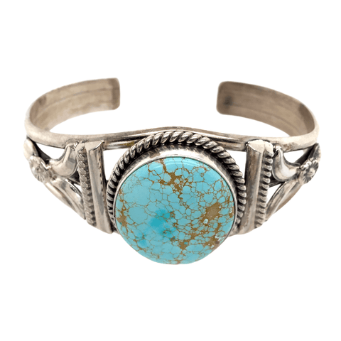 Image of Native American Bracelet - Number 8 Turquoise  Blue Embellished Silver Bracelet - Mary Ann Spencer, Navajo