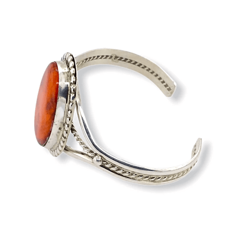 Image of Native American Bracelet - Oval Orange Spiny Oyster Bracelet - Samson Edsitty Navajo