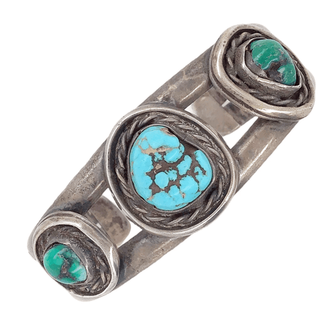 Image of Native American Bracelet - Pawn Kingman Green And Sky Blue Turquoise Bracelet