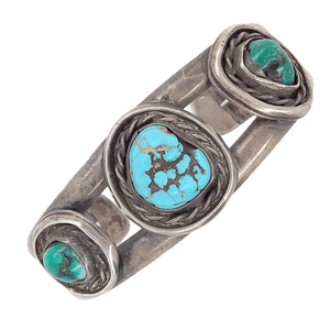 Native American Bracelet - Pawn Kingman Green And Sky Blue Turquoise Bracelet