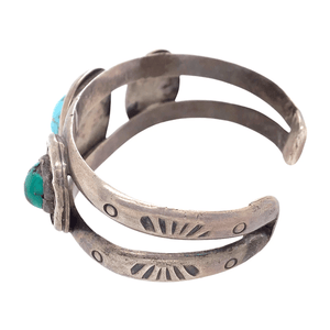 Native American Bracelet - Pawn Kingman Green And Sky Blue Turquoise Bracelet