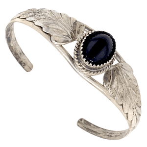 Native American Bracelet - Pawn Onyx Oval Sterling Silver  Bracelet - H. Spencer
