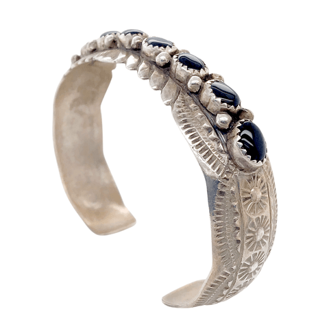 Image of Native American Bracelet - Pawn Onyx Silver Cuff Bracelet