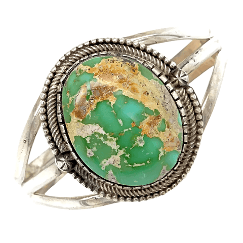 Image of Native American Bracelet - Pawn Royston Turquoise Moss Oval Bracelet - Ray Bennett