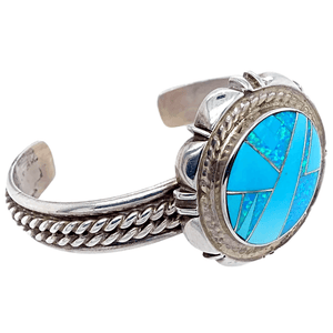 Native American Bracelet - Pawn Sterling Silver And Created Opal And Turquoise Bracelet