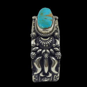 Sold Navajo Royston Turquoise Embellished Sterling Silver B.racelet - Native American