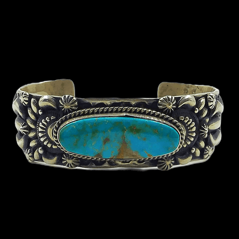 Image of Sold Navajo Royston Turquoise Embellished Sterling Silver B.racelet - Native American