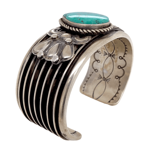 Image of Native American Bracelet - Royston Turquoise Teardrop Embellished Cuff Bracelet - Melvin Francis, Navajo