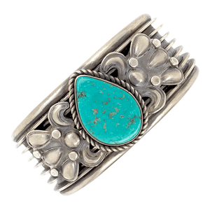 Native American Bracelet - Royston Turquoise Teardrop Embellished Cuff Bracelet - Melvin Francis, Navajo