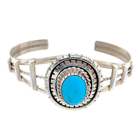 Image of Native American Bracelet - Sleeping Beauty Oval Turquoise Bracelet - Emerson Yazzie, Navajo