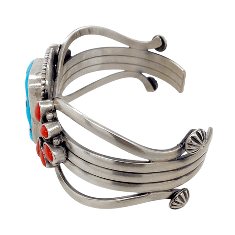 Image of Native American Bracelet - Sleeping Beauty Turquoise And Coral Embellished Bracelet - Mike Calladitto, Navajo