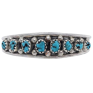 Native American Bracelet - Small Navajo Sleeping Beauty Turquoise Row Sterling Silver Cuff Bracelet - Elton Cadman