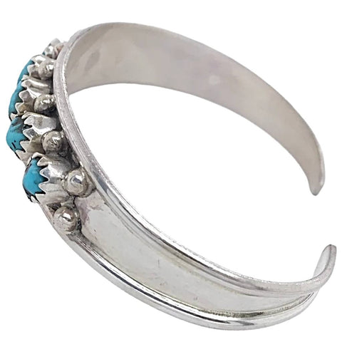 Image of Native American Bracelet - Small Navajo Sleeping Beauty Turquoise Row Sterling Silver Cuff Bracelet - Elton Cadman
