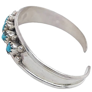 Native American Bracelet - Small Navajo Sleeping Beauty Turquoise Row Sterling Silver Cuff Bracelet - Elton Cadman