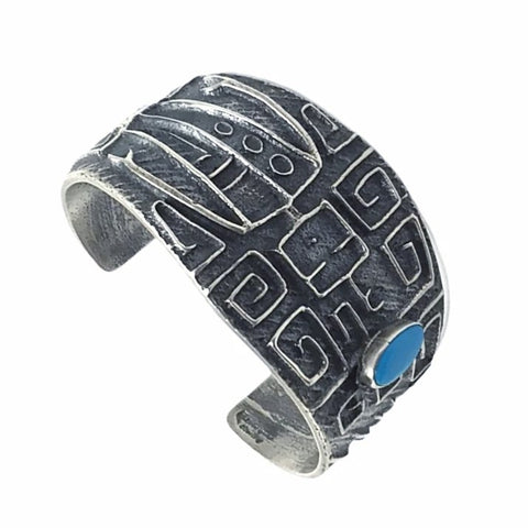 Image of Native American Bracelet - Sold Navajo Kingman Turquoise Sterling Silver Tufa Cast B.racelet - Darrin Livingston - Native American