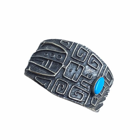 Image of Native American Bracelet - Sold Navajo Kingman Turquoise Sterling Silver Tufa Cast B.racelet - Darrin Livingston - Native American