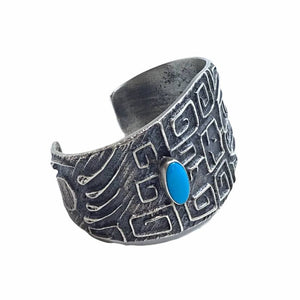 Native American Bracelet - Sold Navajo Kingman Turquoise Sterling Silver Tufa Cast B.racelet - Darrin Livingston - Native American