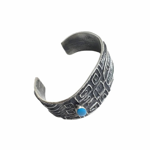 Image of Native American Bracelet - Sold Navajo Kingman Turquoise Sterling Silver Tufa Cast B.racelet - Darrin Livingston - Native American