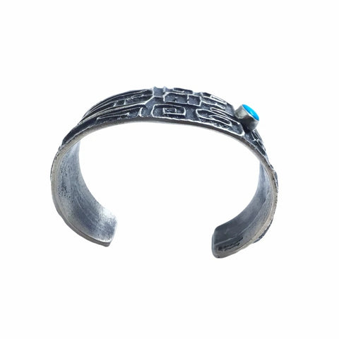 Image of Native American Bracelet - Sold Navajo Kingman Turquoise Sterling Silver Tufa Cast B.racelet - Darrin Livingston - Native American