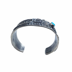 Native American Bracelet - Sold Navajo Kingman Turquoise Sterling Silver Tufa Cast B.racelet - Darrin Livingston - Native American