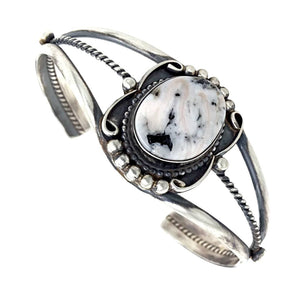 Native American Bracelet - Sold Navajo White Buffalo Stone Twist-Wire Sterling Silver B.racelet - Sheila Becenti - Native American