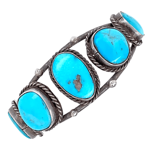 Native American Bracelet - Stunning Blue Gem Pawn Embellished Turquoise Bracelet
