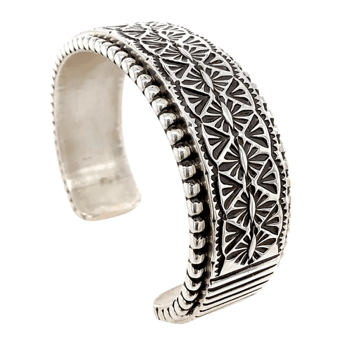 Image of Native American Bracelet - Stunning Deep-Set Stamped Heavy-Guage Sterling Silver Bracelet - Nez