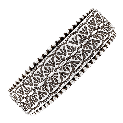 Image of Native American Bracelet - Stunning Deep-Set Stamped Heavy-Guage Sterling Silver Bracelet - Nez