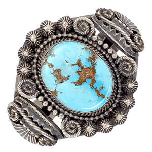 Native American Bracelet - Stunning Navajo Golden Hill Turquoise Sterling Silver Bracelet - Mike Calladitto