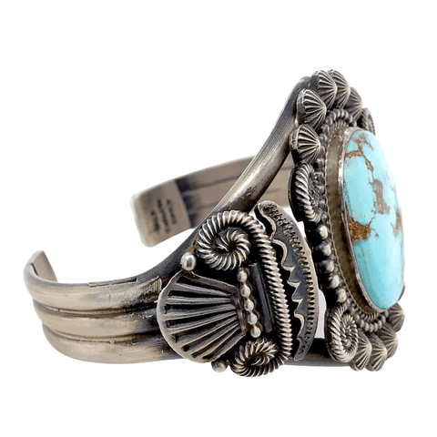 Image of Native American Bracelet - Stunning Navajo Golden Hill Turquoise Sterling Silver Bracelet - Mike Calladitto