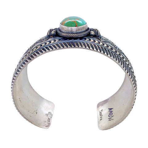 Image of Native American Bracelet - Stunning Navajo Royston Turquoise Deep-Set Stamped Sterling Silver Cuff Bracelet - Aaron Toadlena