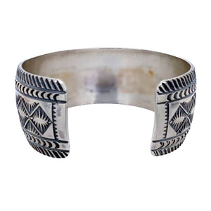Native American Bracelet - Stunning Navajo Royston Turquoise Deep-Set Stamped Sterling Silver Cuff Bracelet - Aaron Toadlena